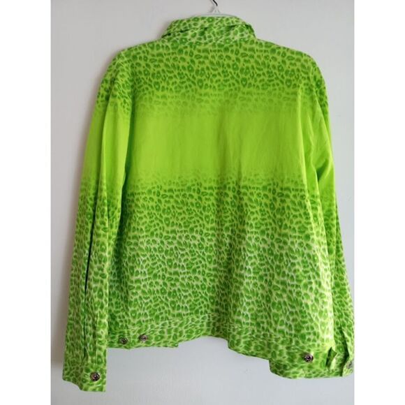 Diane Gilman Green Animal Print w/Embroidery Floral & Butterfly Jacket Large - Picture 3 of 10